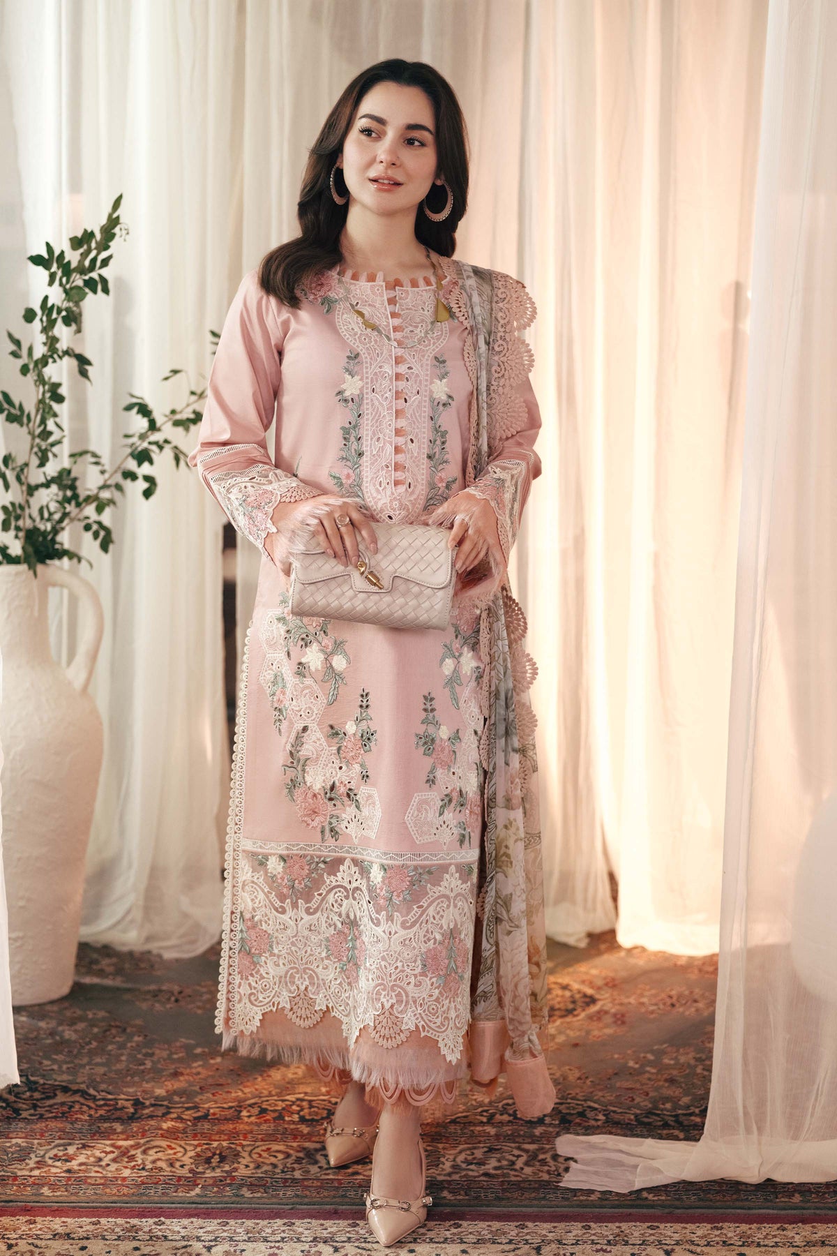 Dhanak-3PC Embroidered Shirt with Digital Printed Wool Shawl - 3402