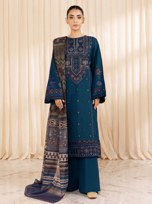 DHANAK 3PC UNSTITCHED HEAVY EMBROIDERED SUIT
