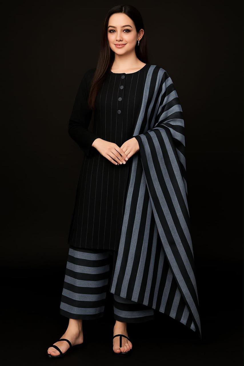 Marina Winter Multani Susi 3 PCS Suit - Black Gray