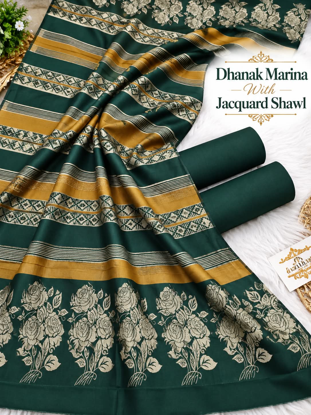 DHANAK MARINA 3PC WITH JACQUARD PASHMINA WOOL SHAWL