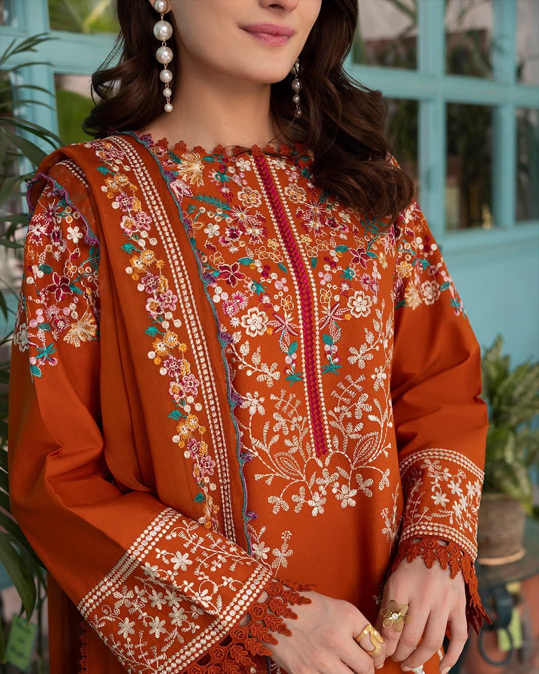 3PC DHANAK EMBROIDERED SHIRT WITH EMBROIDERED TROUSER