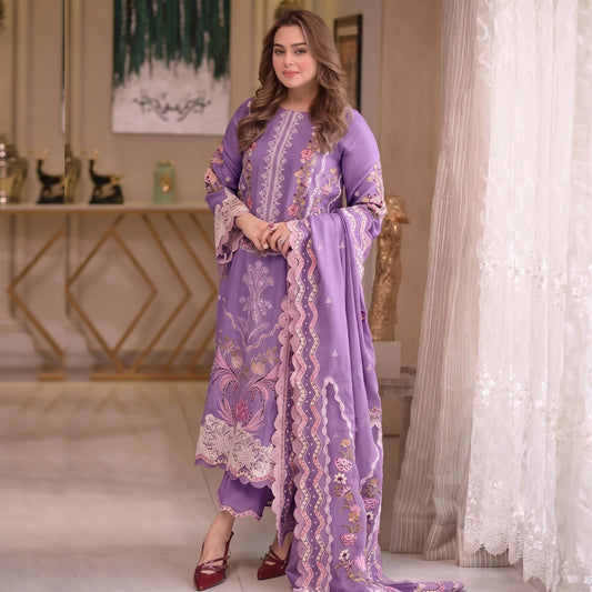 UNSTITCHED 3PC DHANAK EMBROIDERED SUIT