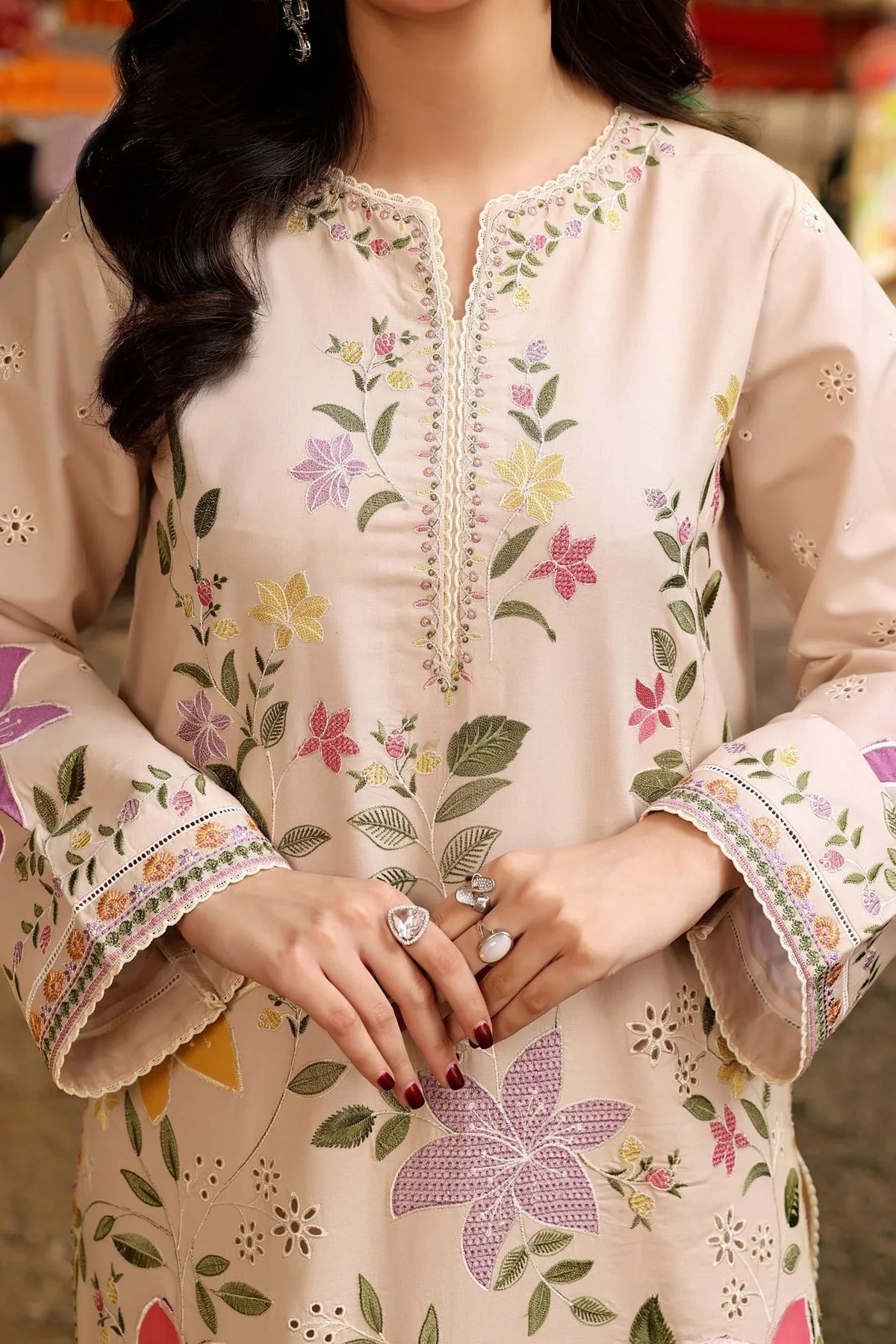 3PC LAWN EMBROIDERED SHIRT WITH KHAADI NET PRINTED DUPATTA & EMB TROUSER