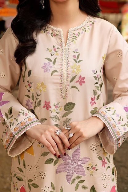 3PC LAWN EMBROIDERED SHIRT WITH KHAADI NET PRINTED DUPATTA & EMB TROUSER