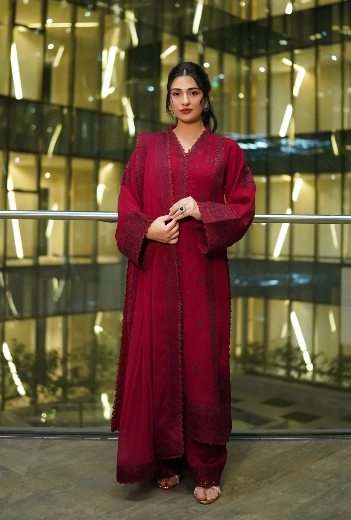 SARAH KHAN IN RUBY Red