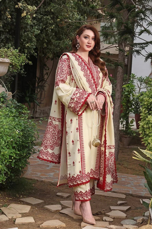 3PC DHANAK EMBROIDERED SHIRT WITH DHANAK EMB SHAWL AND TROUSER DN-2008