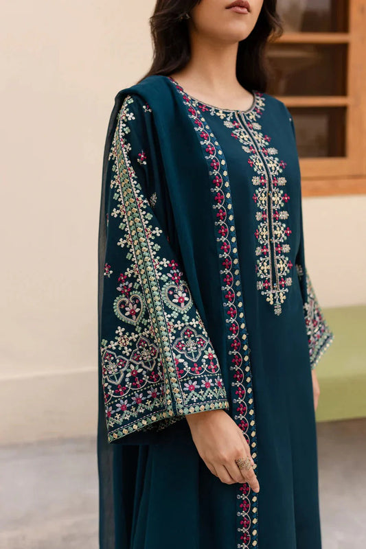 3PC UNSTITCHED DHANAK EMBROIDERED SUIT ZE-1002