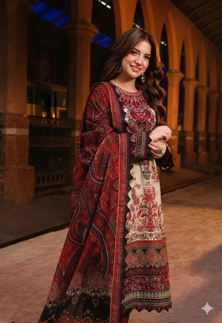 3 Piece Printed Unstitched Suit