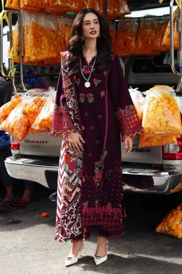 Dhanak-3PC Embroidered Shirt with Digital Printed Wool Shawl - 3555