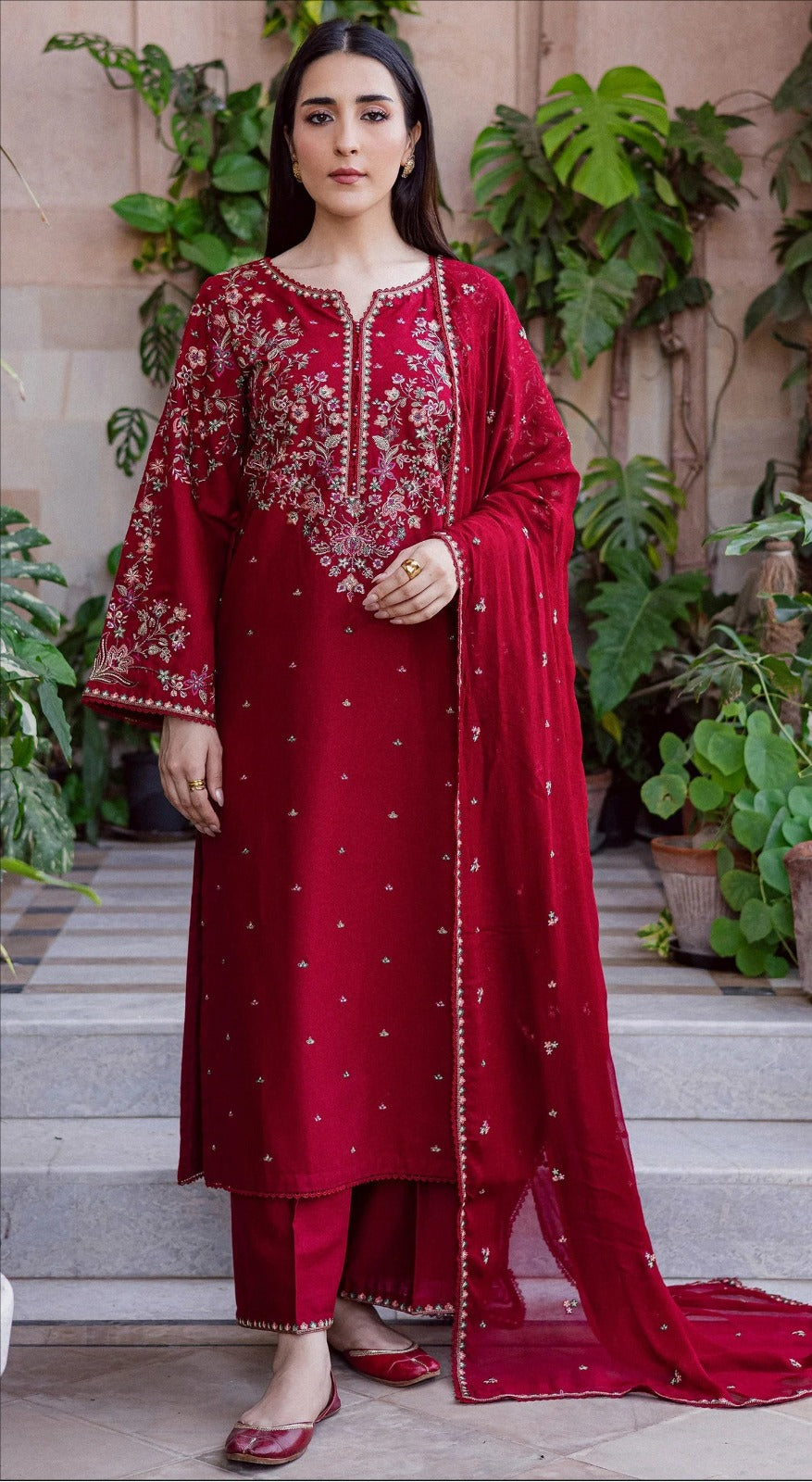 Dhanak 3PC unstitched Embroidered suit