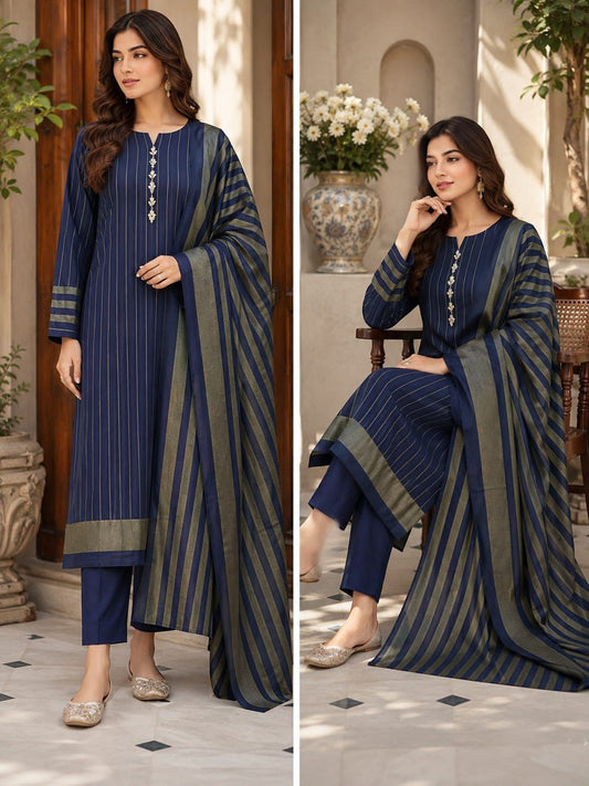 Marina Winter Multani  Susi 3 PCS Suit - Blue