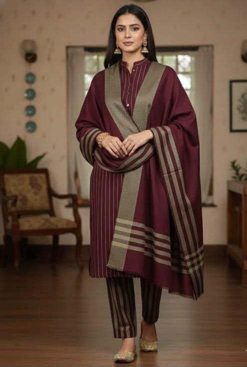 Marina Winter Multani  Susi 3 PCS Suit - Mehroon