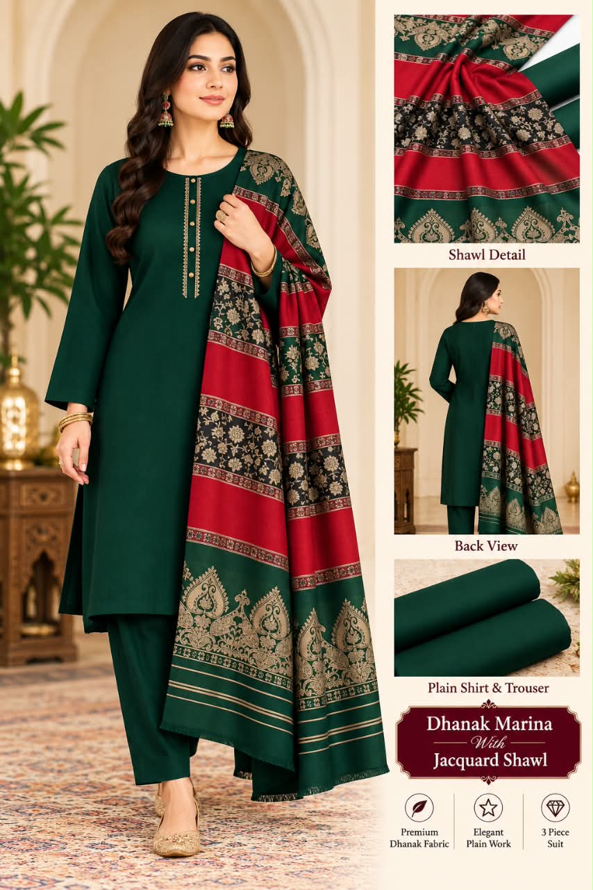 DHANAK MARINA 3PC WITH JACQUARD PASHMINA WOOL SHAWL