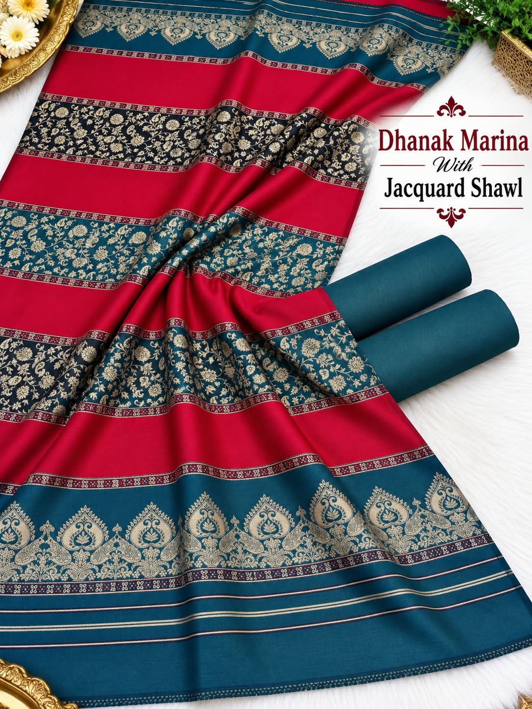 DHANAK MARINA 3PC WITH JACQUARD PASHMINA WOOL SHAWL