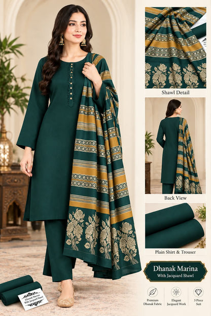 DHANAK MARINA 3PC WITH JACQUARD PASHMINA WOOL SHAWL