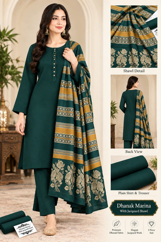 DHANAK MARINA 3PC WITH JACQUARD PASHMINA WOOL SHAWL