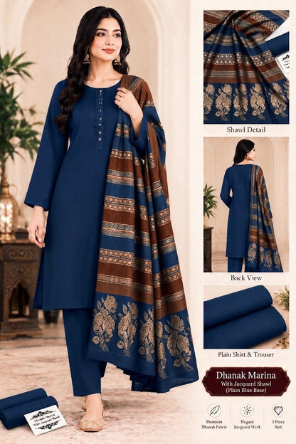 DHANAK MARINA 3PC WITH JACQUARD PASHMINA WOOL SHAWL