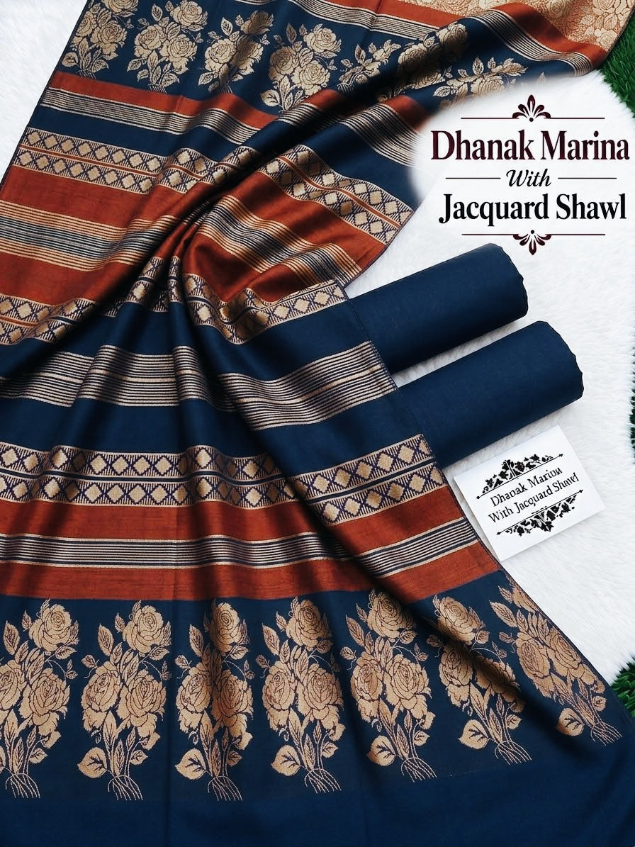 DHANAK MARINA 3PC WITH JACQUARD PASHMINA WOOL SHAWL