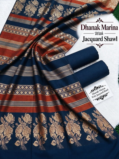 DHANAK MARINA 3PC WITH JACQUARD PASHMINA WOOL SHAWL
