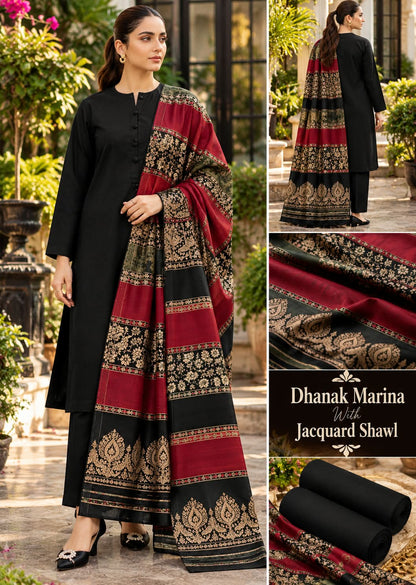 DHANAK MARINA 3PC WITH JACQUARD PASHMINA WOOL SHAWL