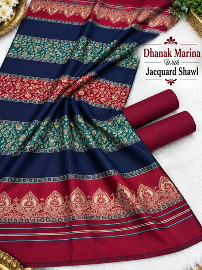 DHANAK MARINA 3PC WITH JACQUARD PASHMINA WOOL SHAWL