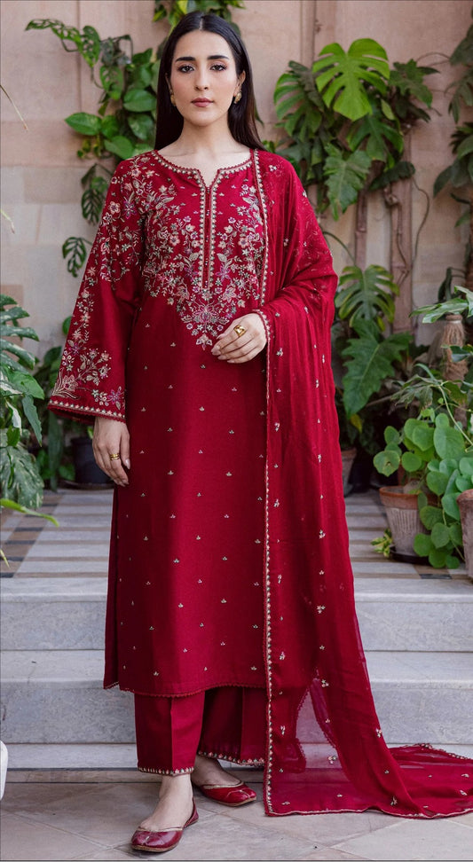 Dhanak 3PC unstitched Embroidered suit