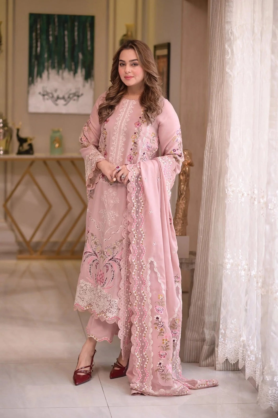 UNSTITCHED 3PC DHANAK EMBROIDERED SUIT
